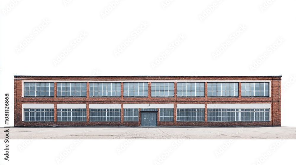 A long, old building stands alone against a white backdrop. It symbolizes business growth and continuity. A long, old building stands alone against a white backdrop. It symbolizes business growth and continuity.