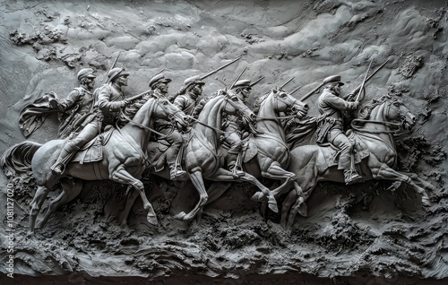 On the Mikhailovsky castle's monument to Peter the great is a bas-relief of the Poltava battle photo