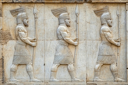 In Persepolis, Iran, the Darius palace contains a bas relief depicting the mortal warriors of the Persian empire. photo