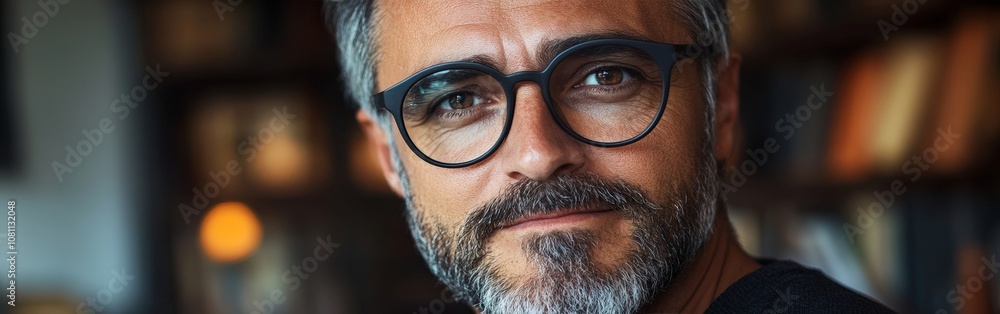 Confident middle-aged business man wearing glasses in office Confident middle-aged business man wearing glasses in office
