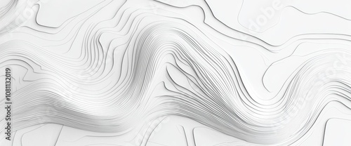 Abstract topographic background, Modern illustration of contour line contour map in black and white, White wave paper curved relief abstract background.