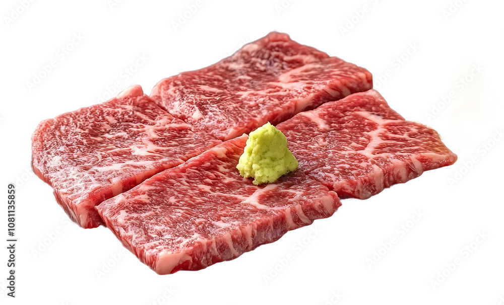 Fototapeta premium Teppanyaki grilled wagyu beef isolated on a transparent background