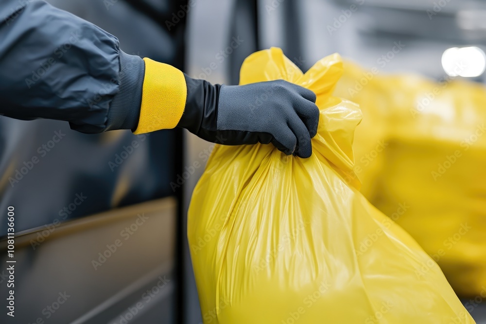 Waste Management Worker Tying a Trash Bag Waste Management Worker Tying a Trash Bag