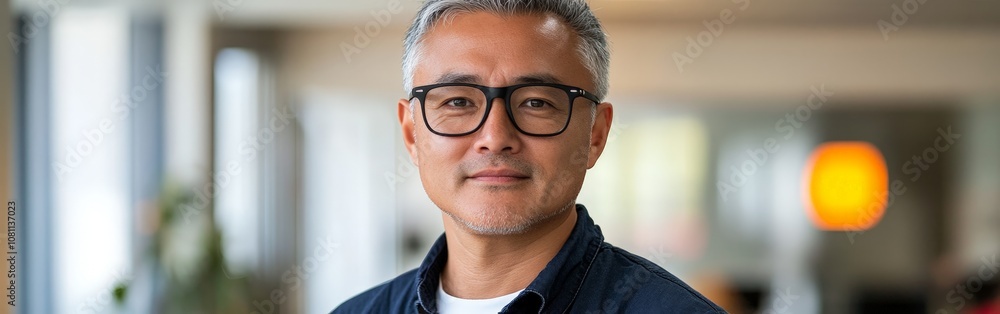 Confident middle-aged business man wearing glasses in office Confident middle-aged business man wearing glasses in office