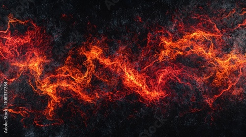 Chaotic patterns of fire in a photorealistic style with a minimalist dark background