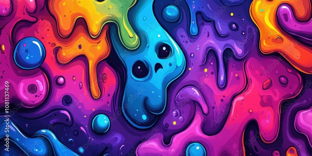 Vibrant graffiti art featuring colorful melting shapes in an urban setting Vibrant graffiti art featuring colorful melting shapes in an urban setting