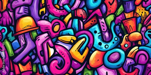 Wallpaper Mural Vibrant graffiti mural filled with colorful shapes and abstract designs Torontodigital.ca