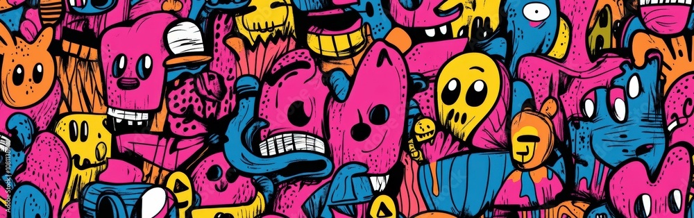 Vibrant mural of diverse cartoon characters in the city Vibrant mural of diverse cartoon characters in the city