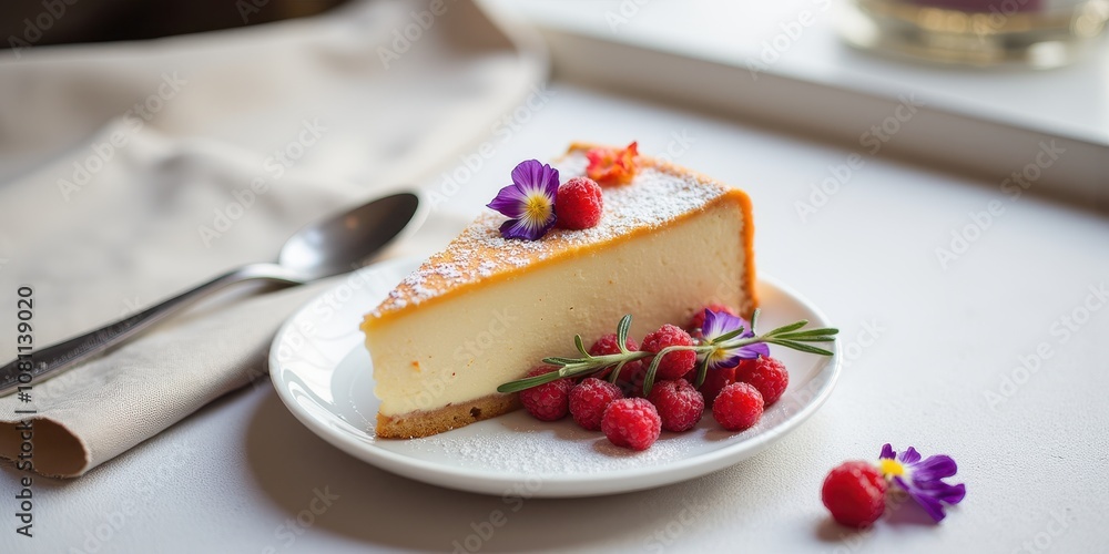 Delicious Dessert with Flowers and Fresh Berries Delicious Dessert with Flowers and Fresh Berries