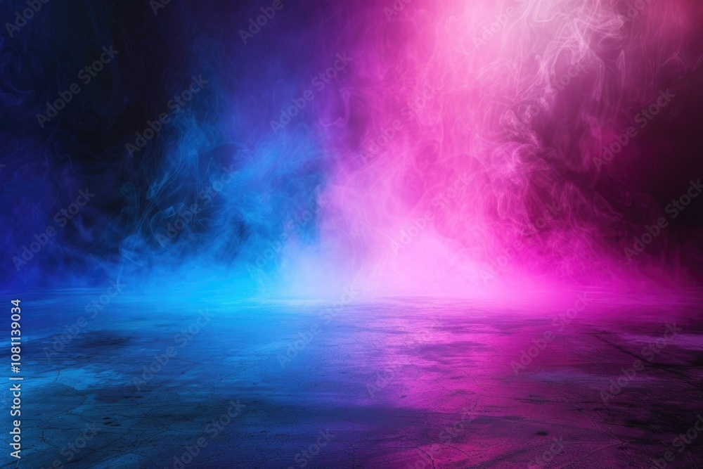 Fototapeta premium Empty background scene. Texture dark concentrate floor with mist or fog. Spectrum light color.