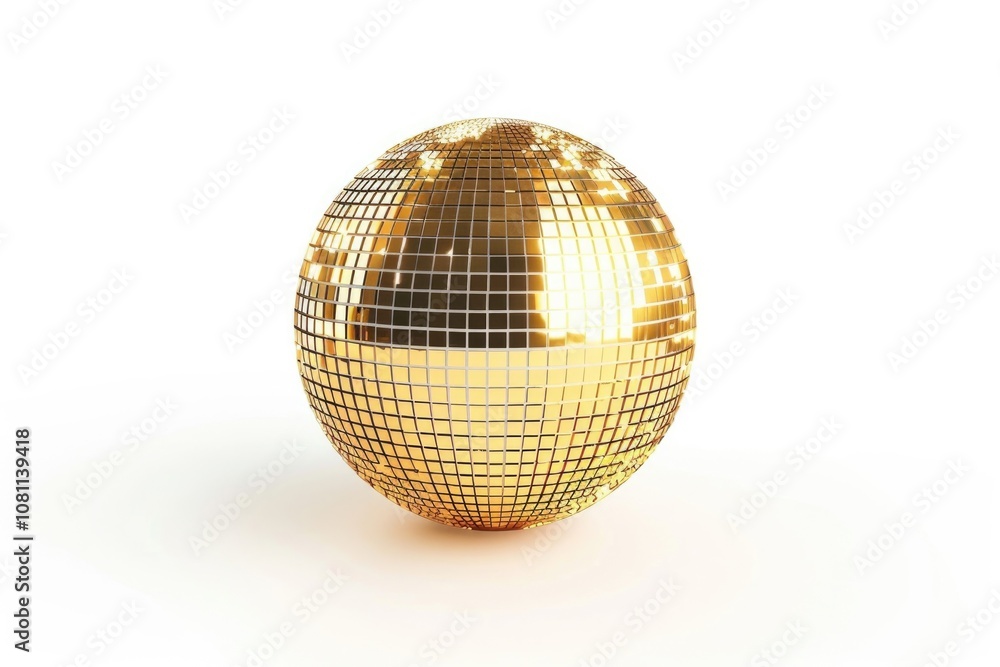 Golden disco mirror ball isolated on white background