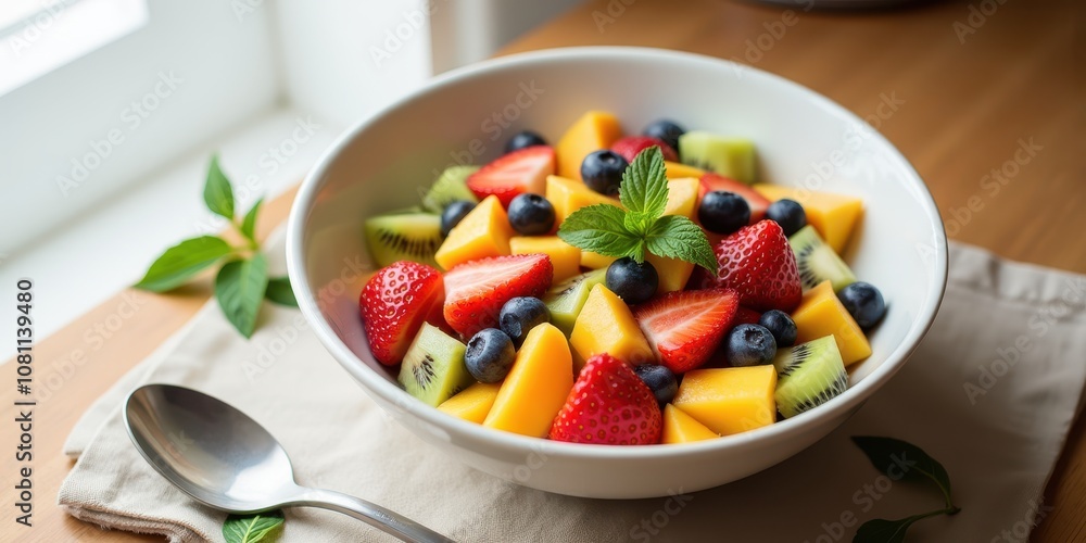 Fresh and Vibrant Fruit Salad in Top View Fresh and Vibrant Fruit Salad in Top View