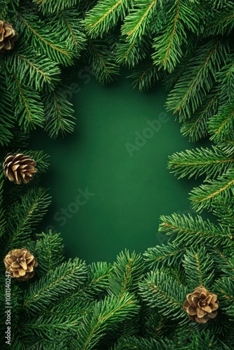 Wallpaper Mural Christmas-inspired fir tree branches with pine cones on a green background Torontodigital.ca