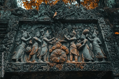 Cambodian Bayon bas-relief Statue of Khmer Culture from Angkor Wat photo