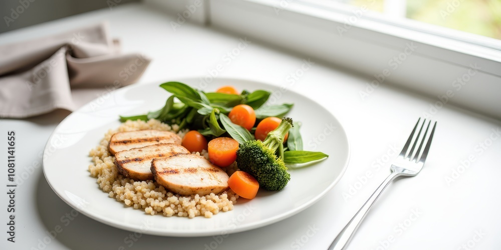 Healthy Meal with Chicken and Fresh Vegetables on Plate Healthy Meal with Chicken and Fresh Vegetables on Plate