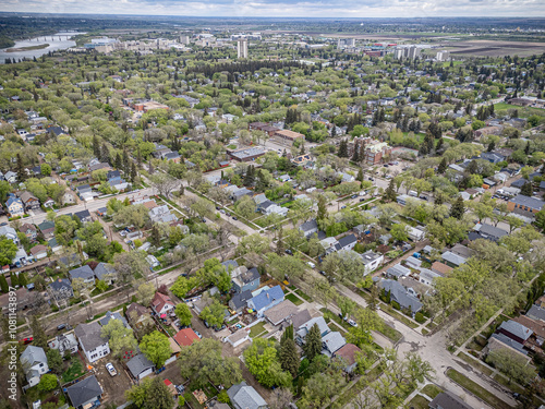 Aerial Drone View of Nutana Neighborhood in Saskatoon, Saskatchewan photo