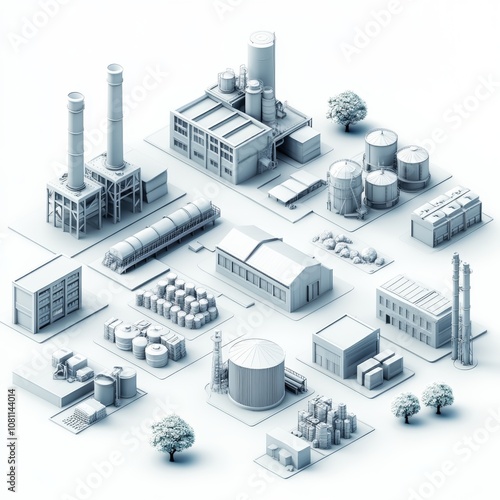 Industry Map Illustration with Aluminium Gradient Elements on Bright White Background Generative AI