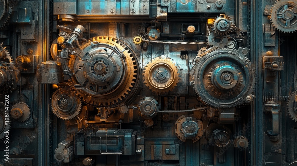 Futuristic Steampunk Machine with Intricate Gears and Cogs, Ideal for Industrial or Sci-Fi Concepts Generative AI Futuristic Steampunk Machine with Intricate Gears and Cogs, Ideal for Industrial or Sci-Fi Concepts Generative AI