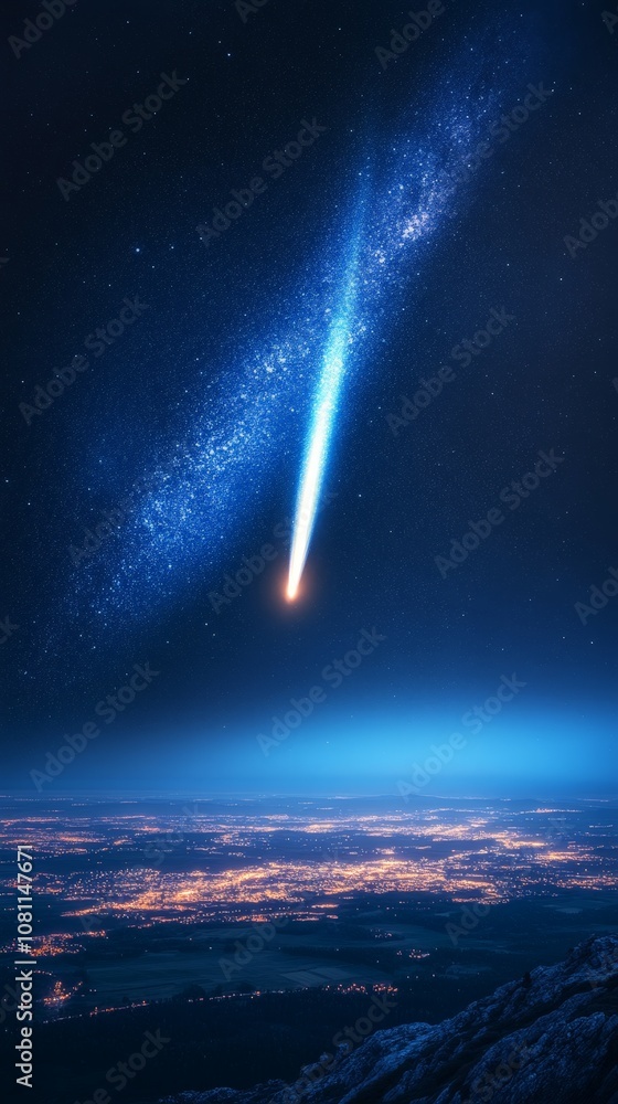 Comet passing Earth in space, stunning view of celestial travel and cosmic beauty Comet passing Earth in space, stunning view of celestial travel and cosmic beauty