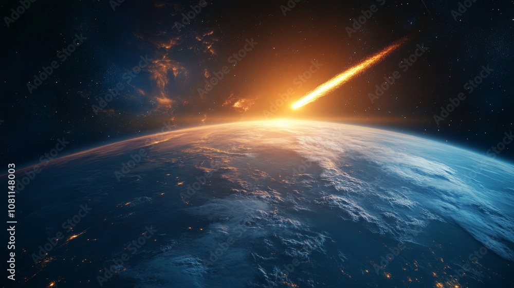 Comet passing Earth in space, stunning view of celestial travel and cosmic beauty Comet passing Earth in space, stunning view of celestial travel and cosmic beauty