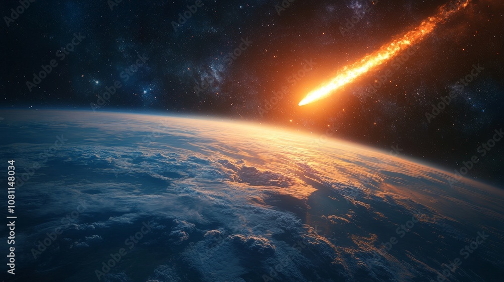 Comet passing Earth in space, stunning view of celestial travel and cosmic beauty Comet passing Earth in space, stunning view of celestial travel and cosmic beauty