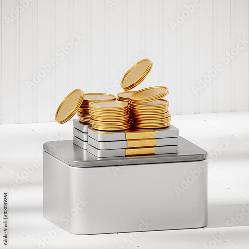 Concept of cashback and money back icons. Currency, money, coins, banknotes and a stack of coins, online payment on a white background. 3d render icon photo