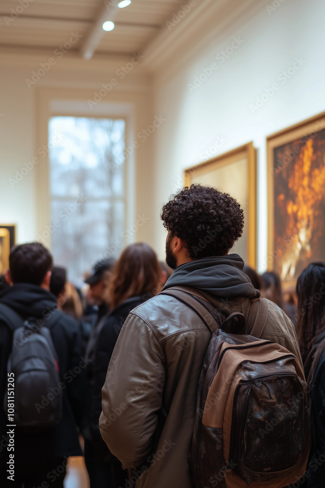 Fototapeta premium People in an art gallery looking at paintings
