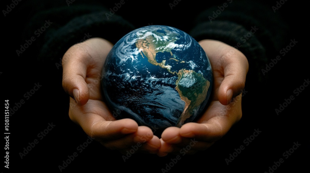 Diverse hands holding planet Earth: unity, global responsibility, and social harmony concept