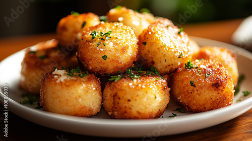 Golden crispy garlic par served on a white plate during a cozy dining setting