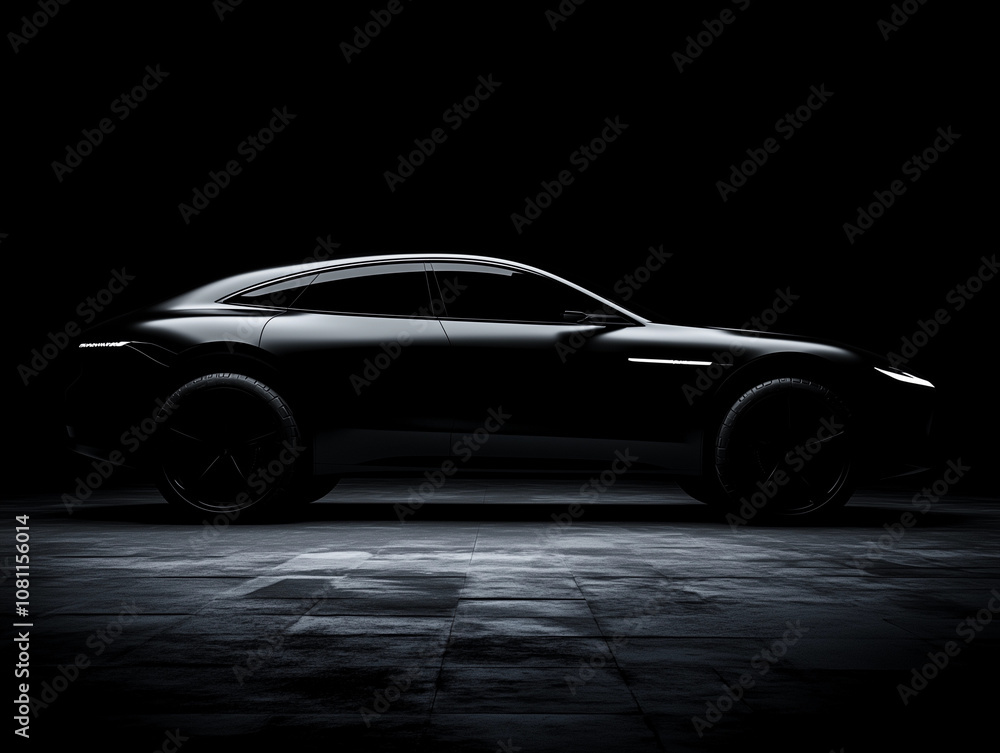 Abstract SUV black car on the dark background. Studio shot Abstract SUV black car on the dark background. Studio shot