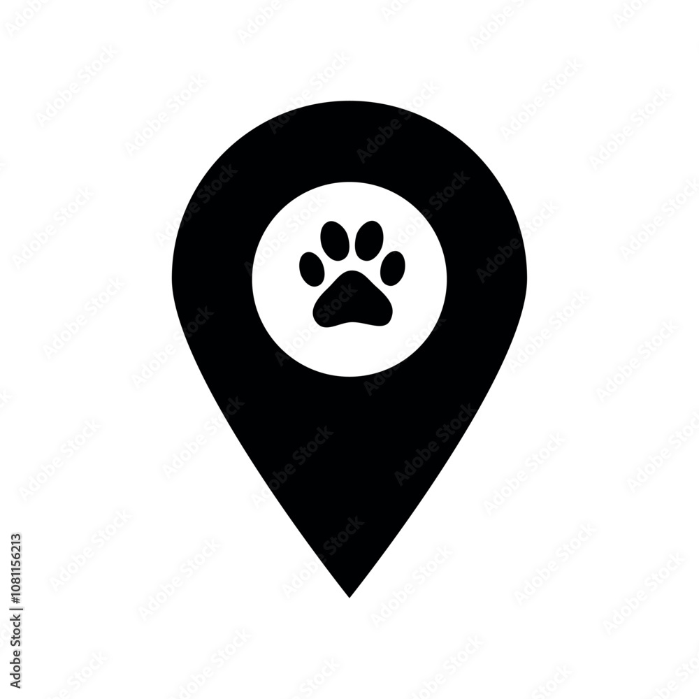 Pet Location Pin Icon - Map Marker with Dog Paw Print Pet Location Pin Icon - Map Marker with Dog Paw Print