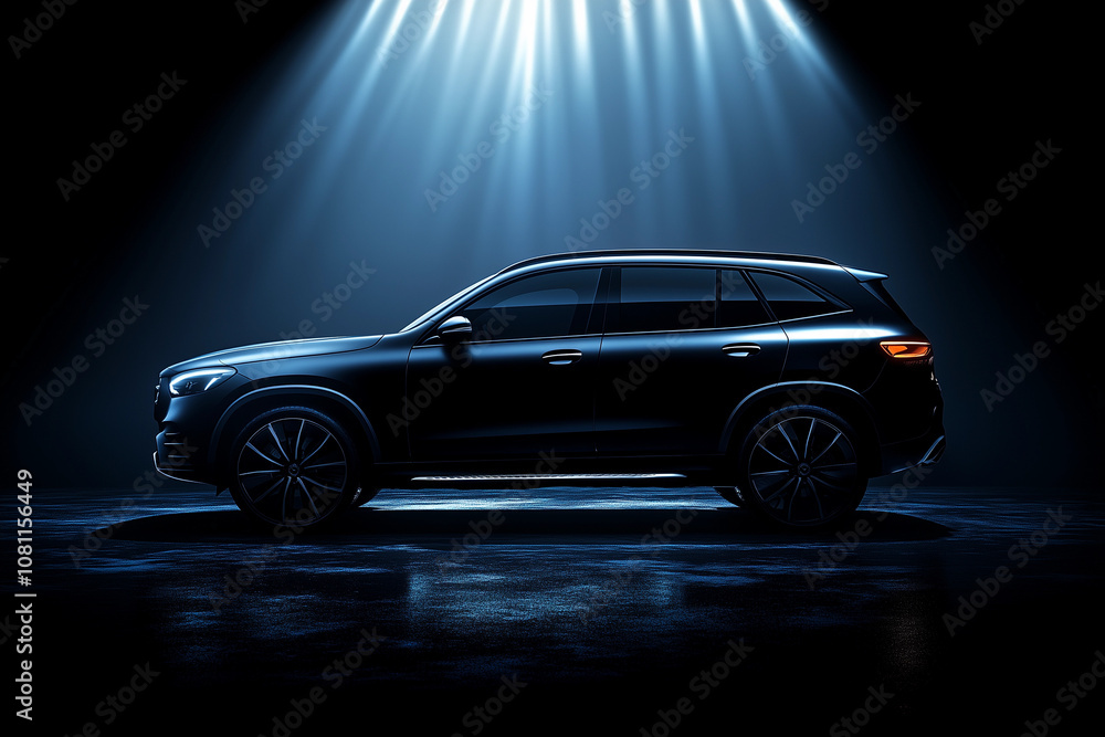 Obraz premium Abstract SUV black car the black background. Studio shot 