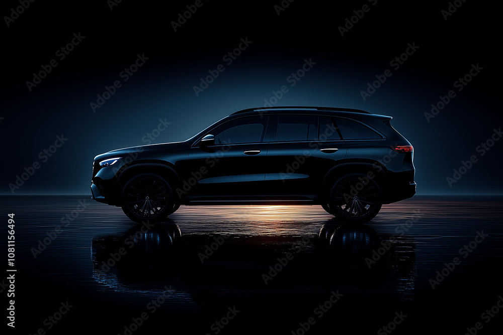Obraz premium Abstract SUV black car on the dark background. Studio shot 