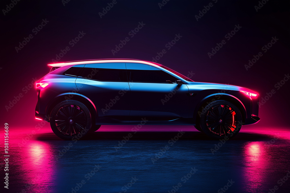 Abstract SUV black car with glowing lights. Studio shot Abstract SUV black car with glowing lights. Studio shot