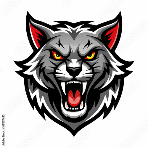 Cat roaring head logo vector illustration On White Background