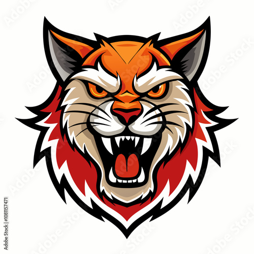 Cat roaring head logo vector illustration On White Background