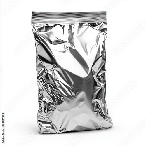 Foil sliver plastic bag mockup on white background