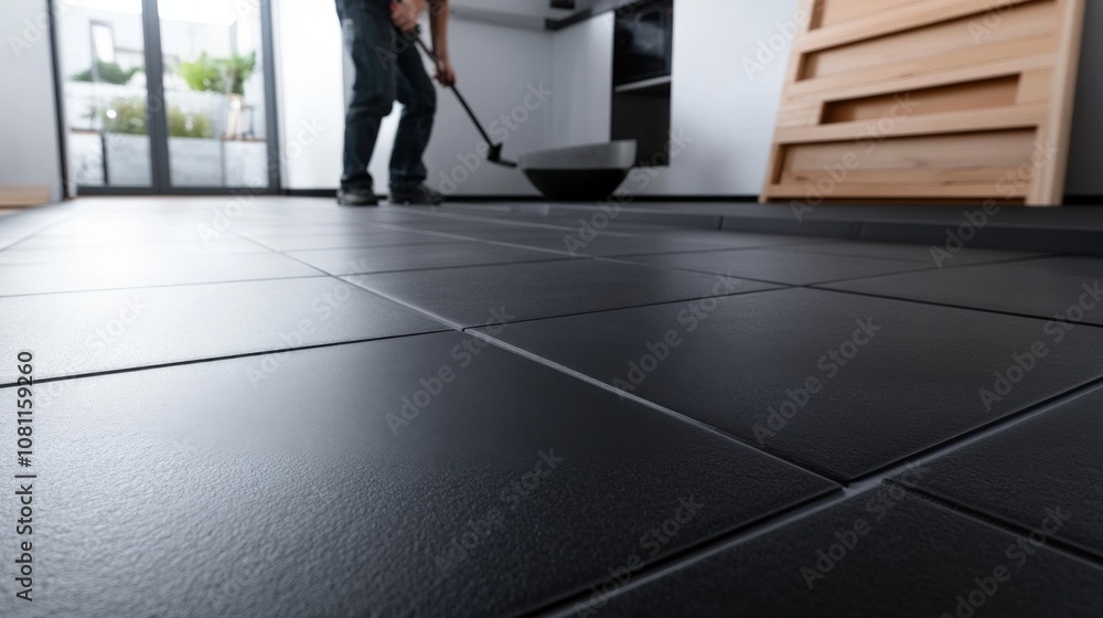 Black Tile Flooring in a Modern Kitchen Black Tile Flooring in a Modern Kitchen