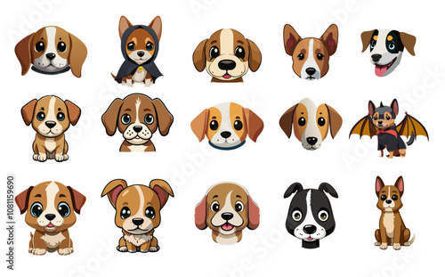 Cute dogs face in vector, beige, black and white colors. cartoon illustration in various formats