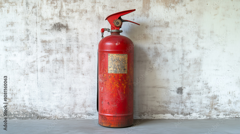 Close-Up of Red Fire Extinguisher Mounted on a Wall Indoors Close-Up of Red Fire Extinguisher Mounted on a Wall Indoors