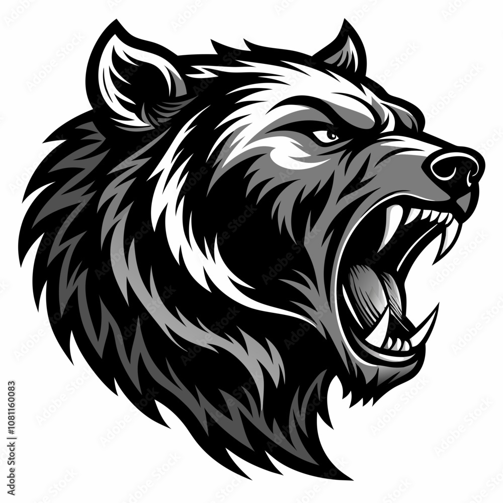 Fototapeta premium Aggressive bear head vector silhouette on white background
