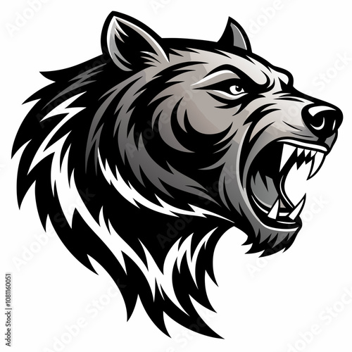 Wallpaper Mural Aggressive bear head vector silhouette on white background Torontodigital.ca