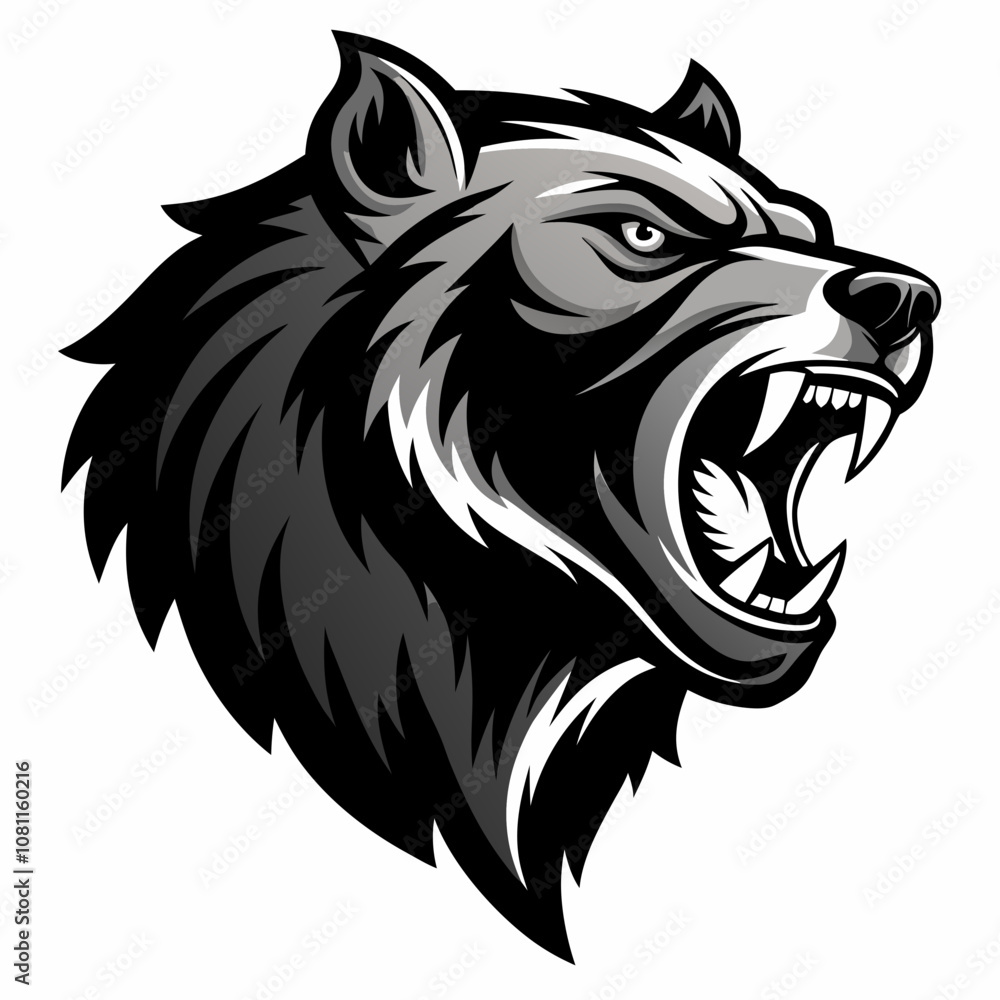 Fototapeta premium Aggressive bear head vector silhouette on white background
