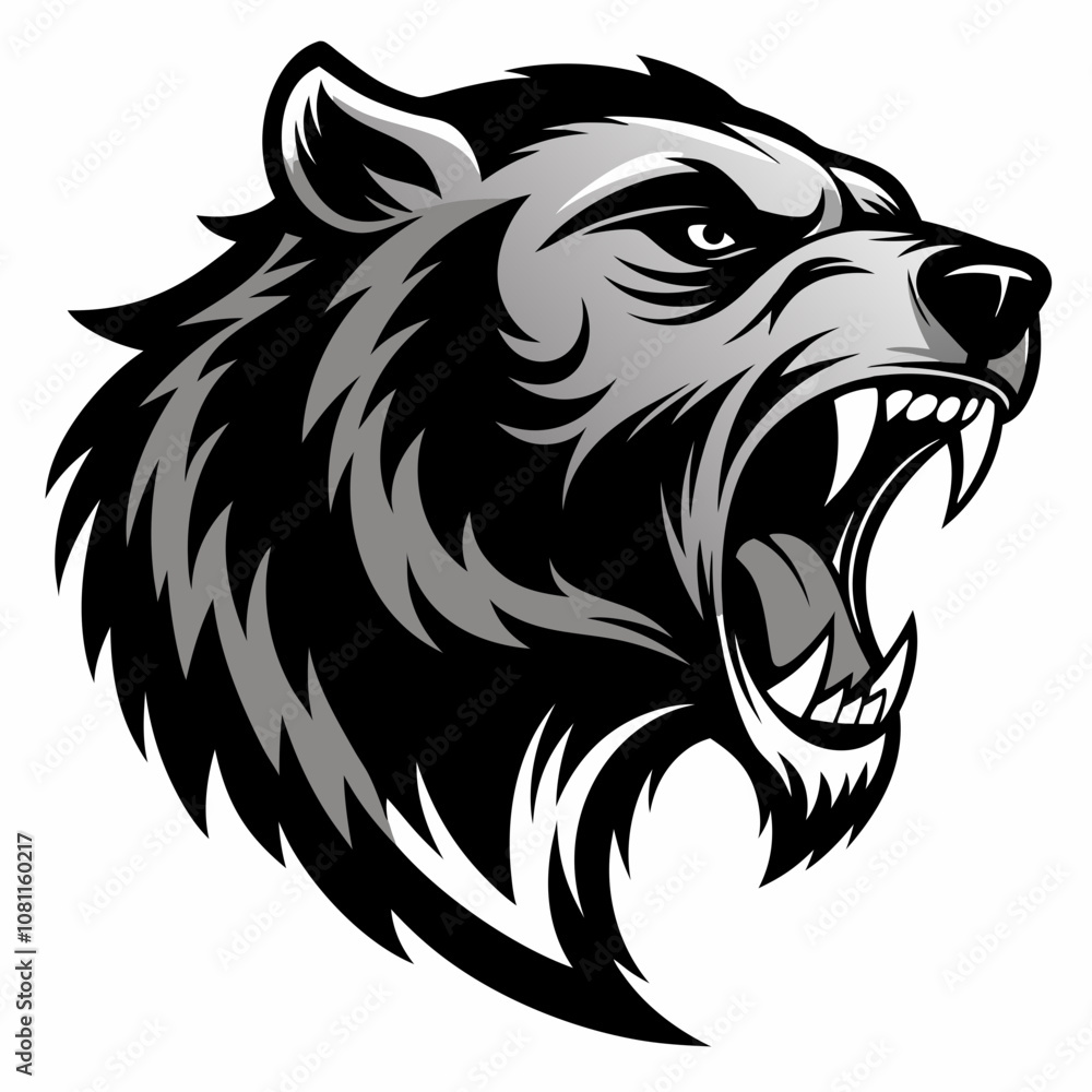 Aggressive bear head vector silhouette on white background Aggressive bear head vector silhouette on white background