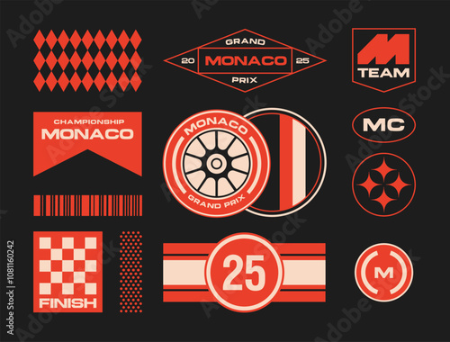 Set streetwear auto racing logo ideas for a clothing brand. Design vector typography for decals auto and t-shirt Monaco streetwear clothing y2k style.