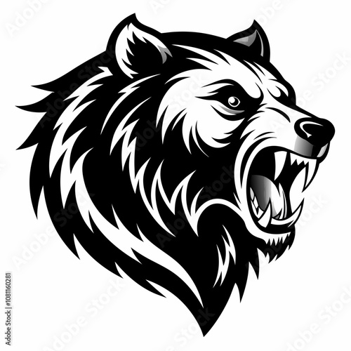 Wallpaper Mural Aggressive bear head vector silhouette on white background Torontodigital.ca