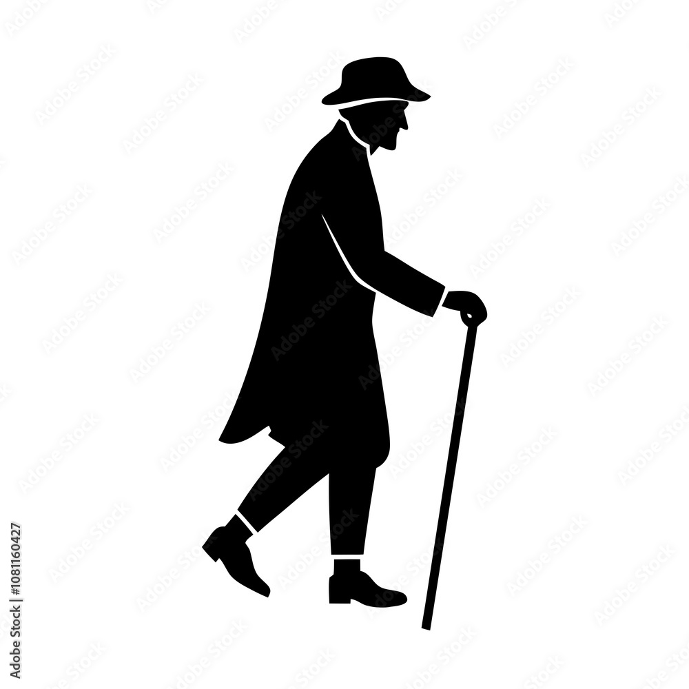 Old man walking with stick vector silhouette Old man walking with stick vector silhouette