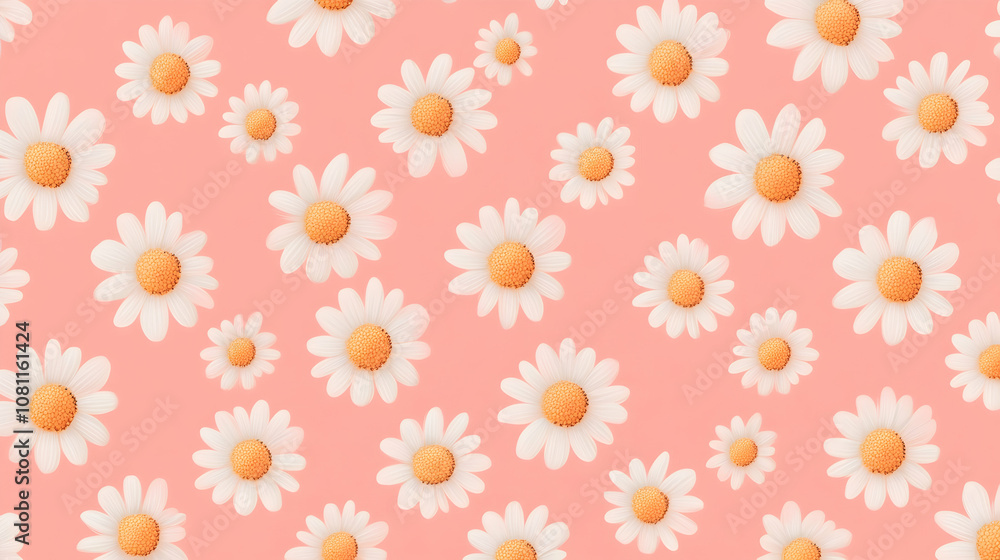 Seamless Pattern of Daisies on Pink Background, daisy, chamomile, flower, flowers, floral Seamless Pattern of Daisies on Pink Background, daisy, chamomile, flower, flowers, floral