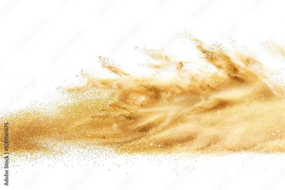 Golden sand explosion on white background with abstract cloud. Golden sand explosion on white background with abstract cloud.