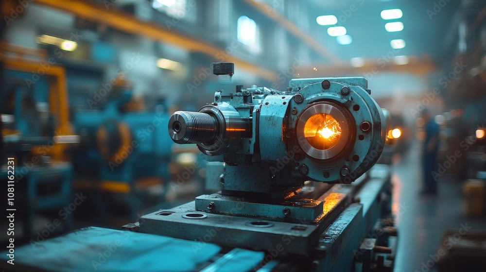 Minimalistic Glow Effect Photography of Heavy Duty Machinery Workshop with CNC Lathe and Gradient Background Generative AI Minimalistic Glow Effect Photography of Heavy Duty Machinery Workshop with CNC Lathe and Gradient Background Generative AI